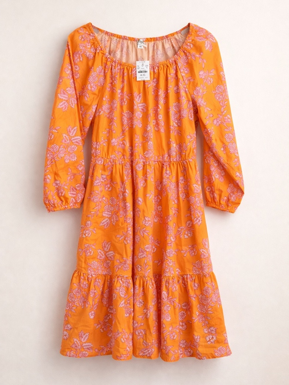 J.Crew Re-Imagined Orange Floral Tiered NWT Boho Dress‎ Size 10